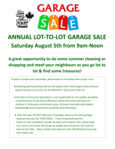 Garage Sale LOT TO LOT  9 - noon